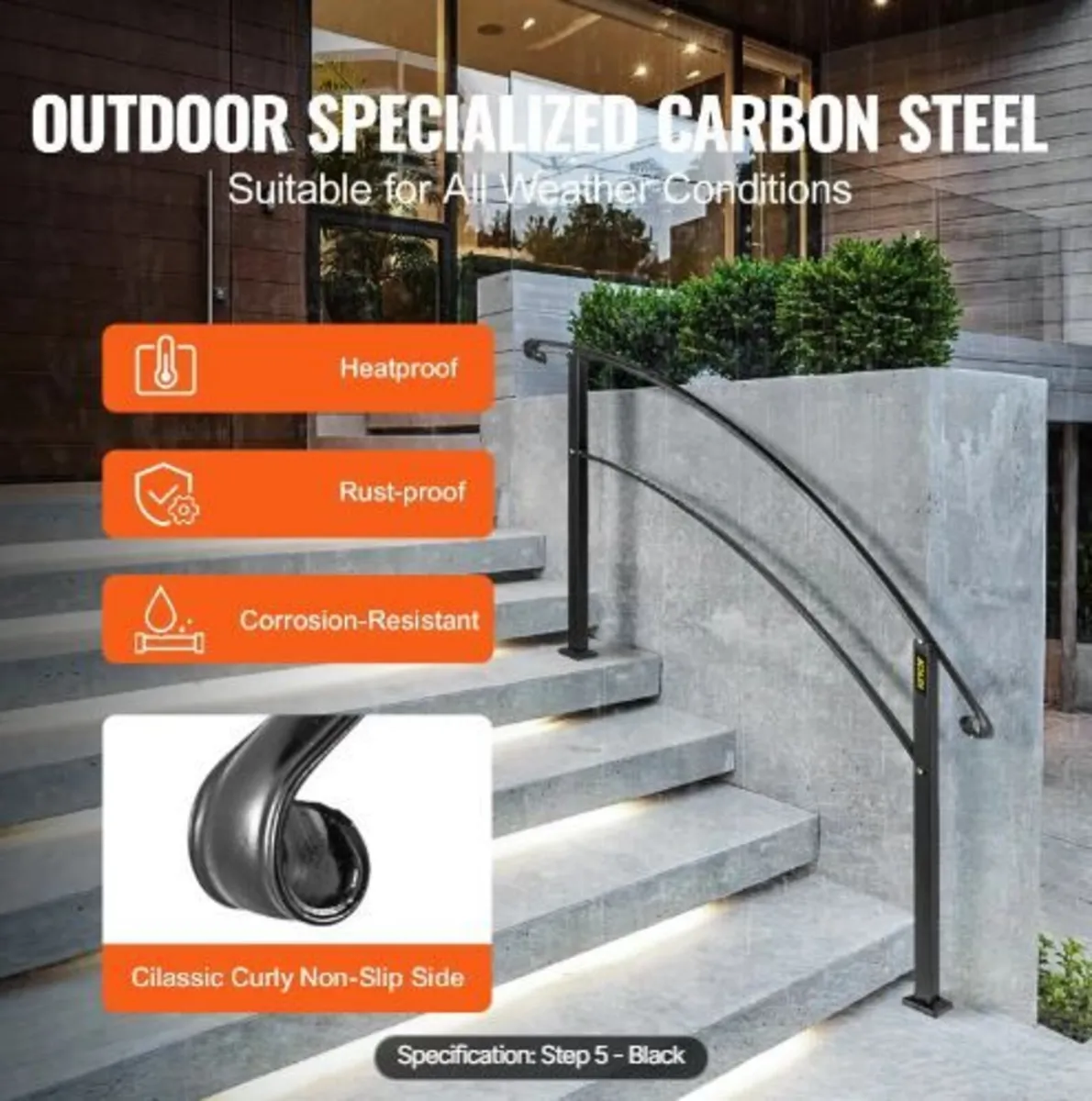 Handrails for Outdoor Steps, Fit 1 or 5 Steps Out - Image 1