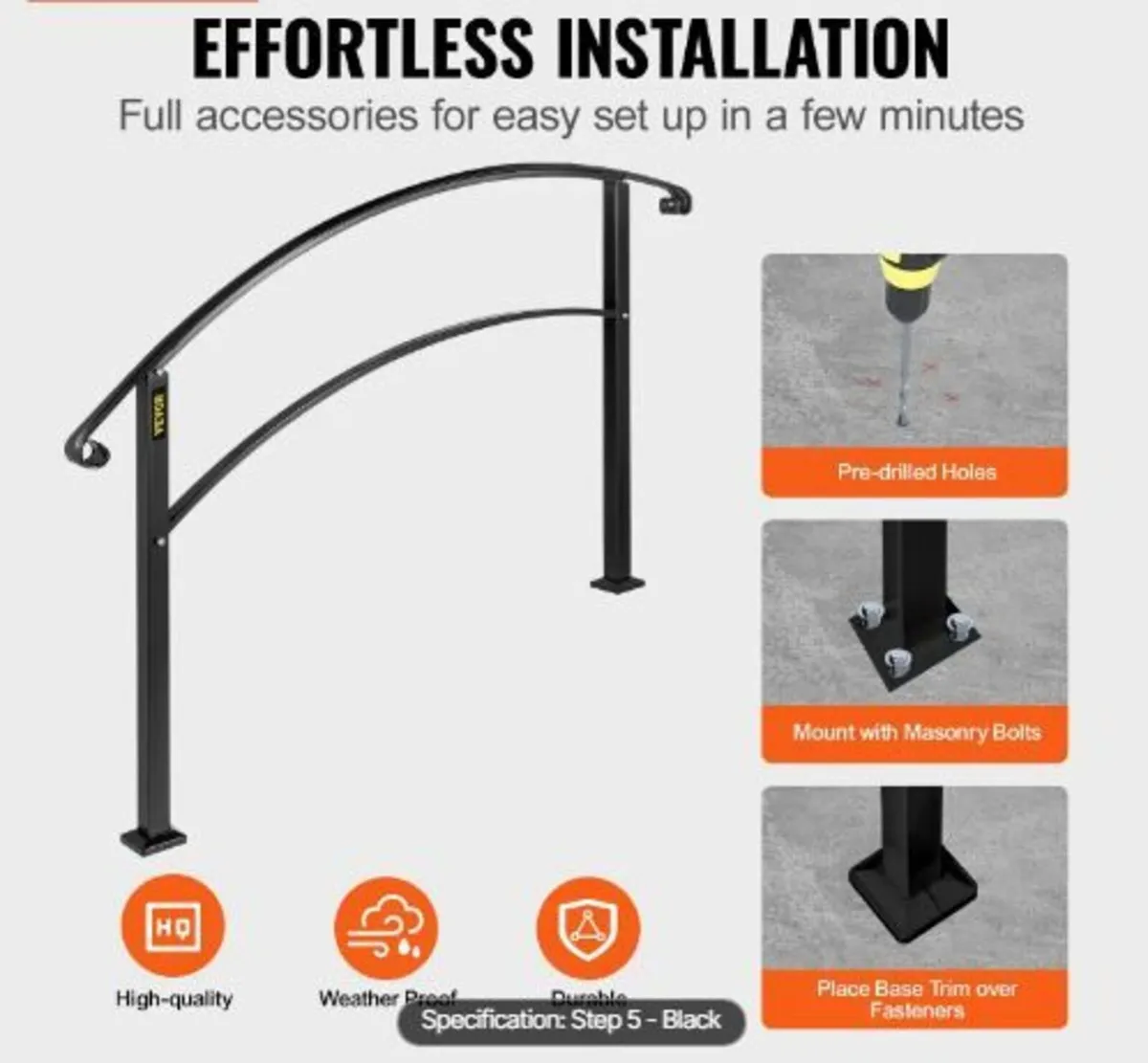 Handrails for Outdoor Steps, Fit 1 or 5 Steps Out - Image 2