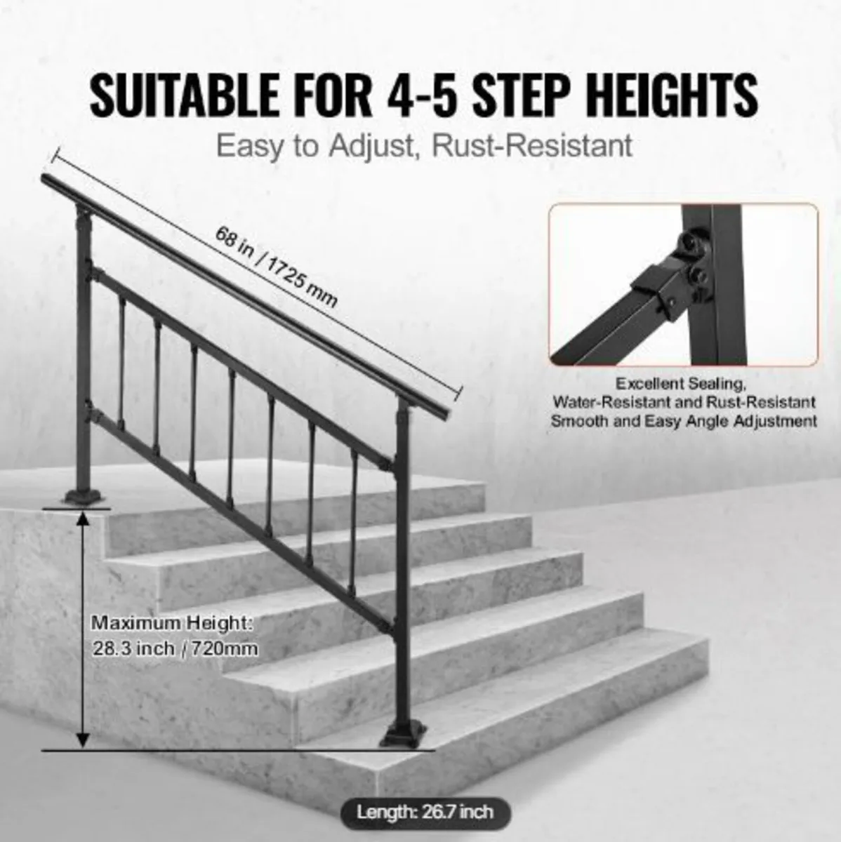 Outdoor Stair Railing, Fits for 1-4 Steps - Image 1