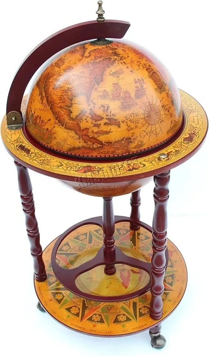 Globe Bar 360mm Antique Drinks Cabinet - Image 2