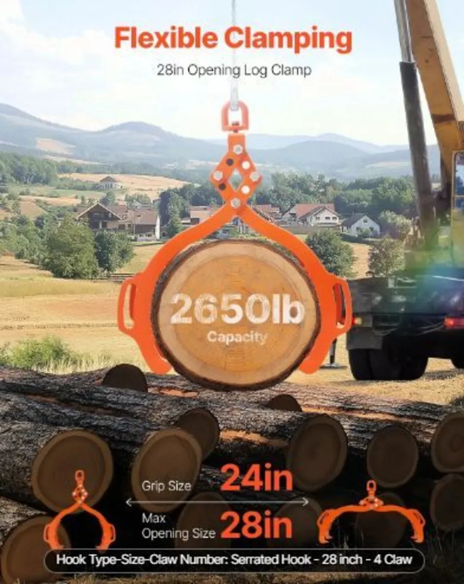 28in Log Lifting Tongs, 4-Claw Log Tongs - Image 1