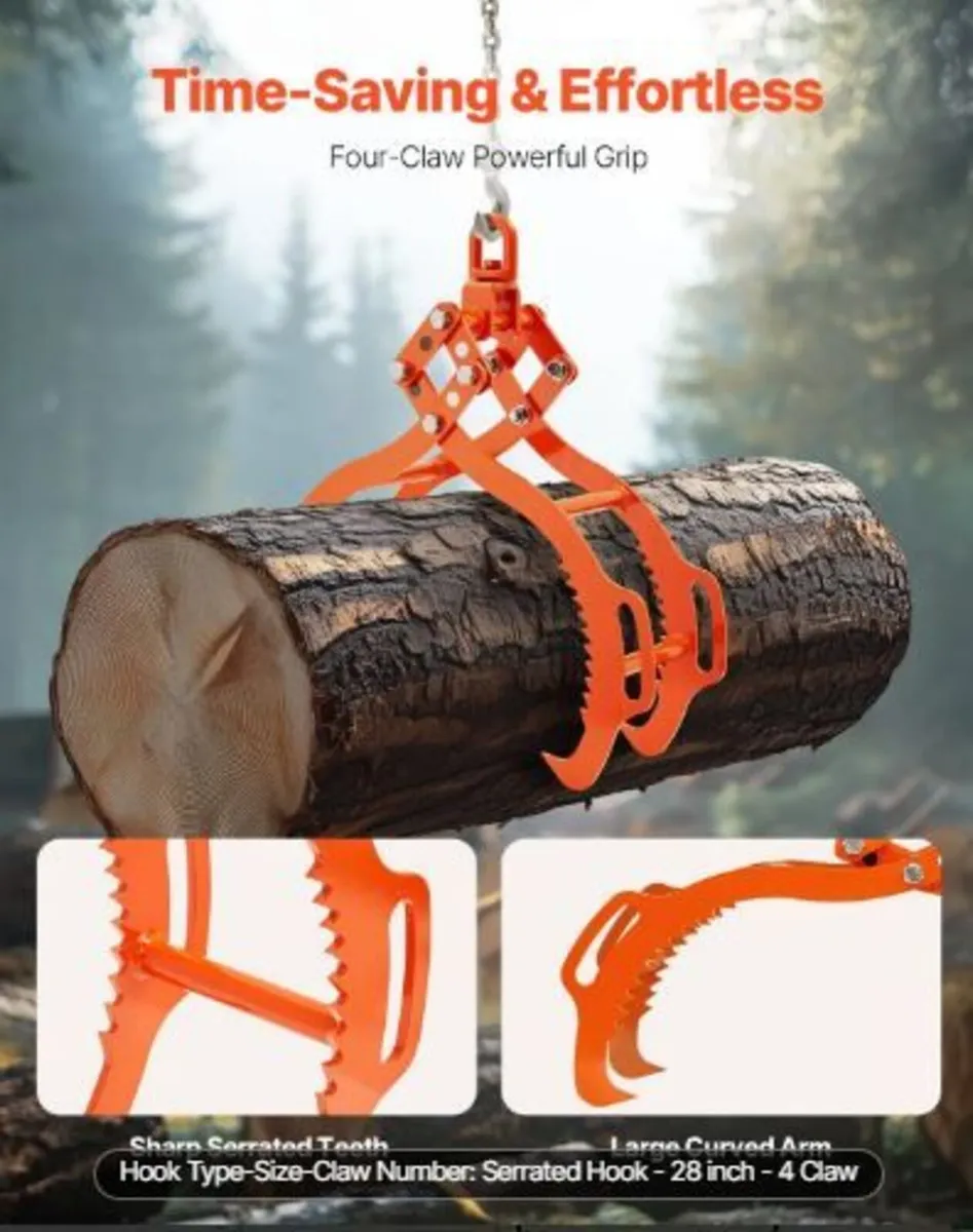 28in Log Lifting Tongs, 4-Claw Log Tongs - Image 2