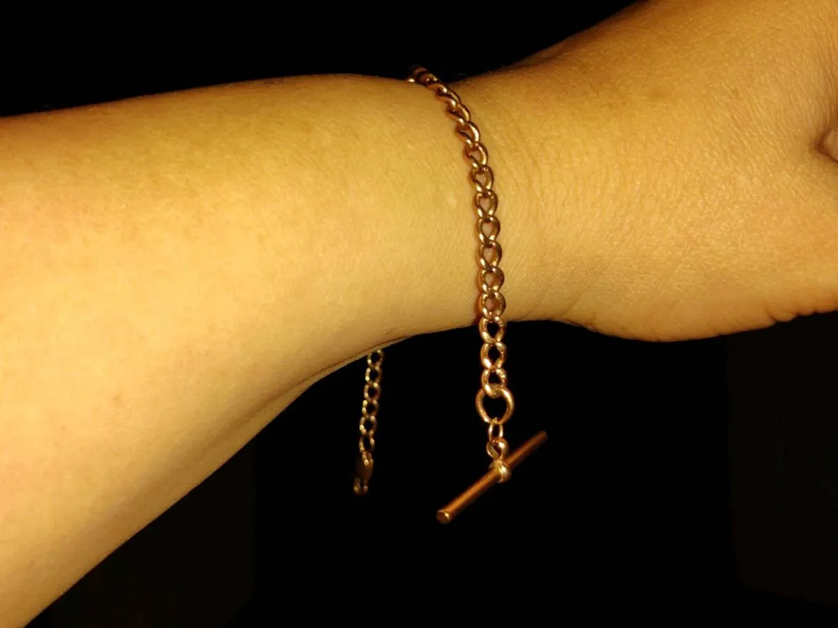 CHUNKY T-BAR, 9CT SOLID Gold 8.72g 8"Long Bracelet - Image 2