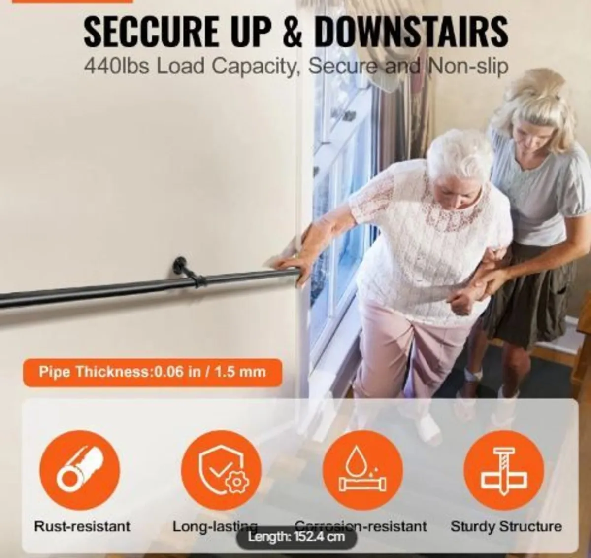 Pipe Stair Handrail, 152.4 cm Staircase - Image 2