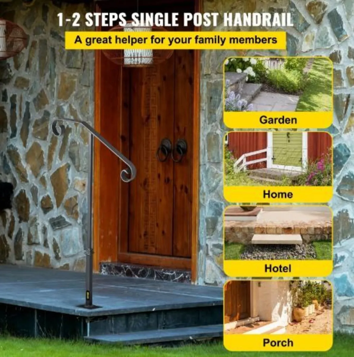 Dark Gray Single Post Handrail Fits 1 or 2 Steps - Image 1