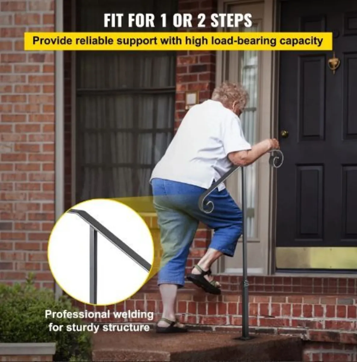 Dark Gray Single Post Handrail Fits 1 or 2 Steps - Image 3