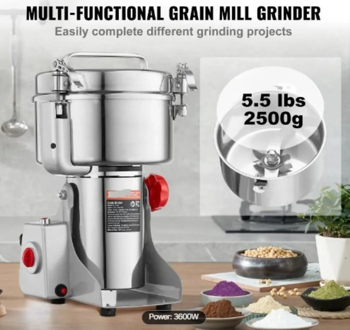 2500g Electric Grain Mill Grinder, High Speed - Image 3