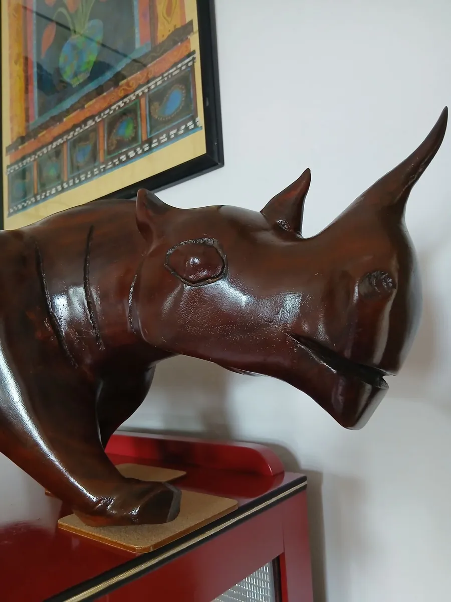 Rare Large Vintage Hand Carved African Rhinoceros - Image 4