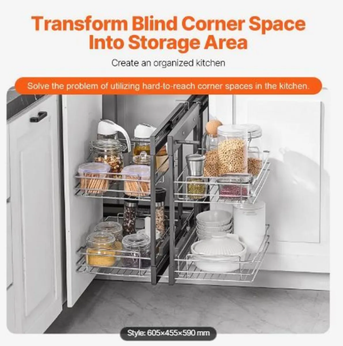 Min 15"W Opening Blind Corner Pull Out Organizer - Image 3