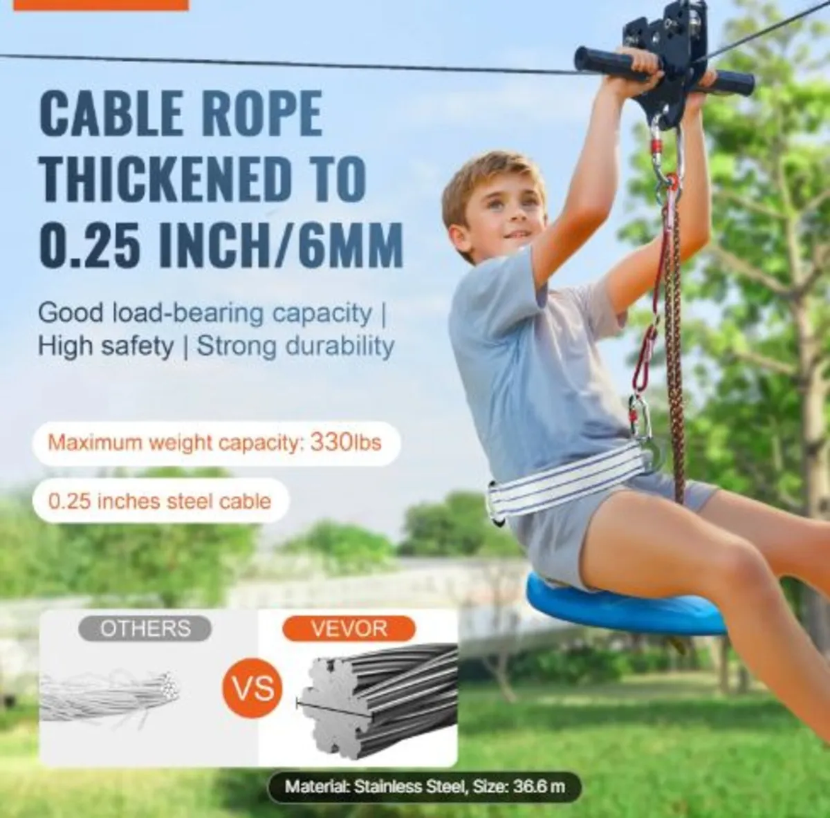 Zipline Kit for Kids and Adult, 36.6 m Zip Line - Image 3