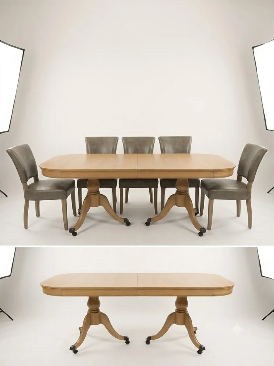 American solid wood table and Leather chairs - Image 1