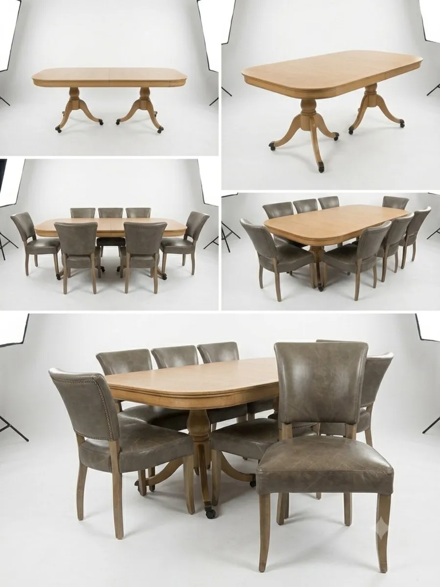 American solid wood table and Leather chairs - Image 3