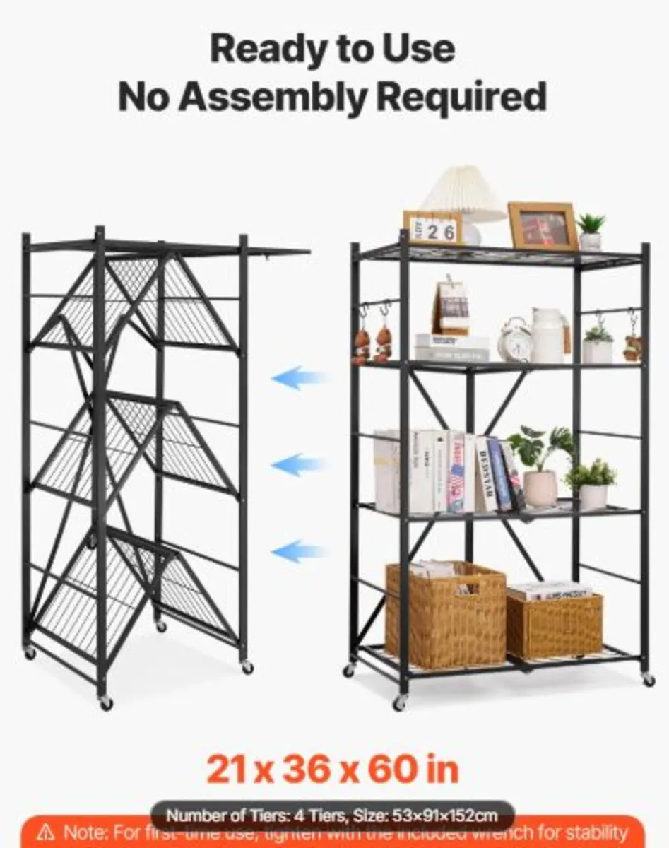 4-Tier Foldable Storage Shelf, 36W x 21D x 60H - Image 1