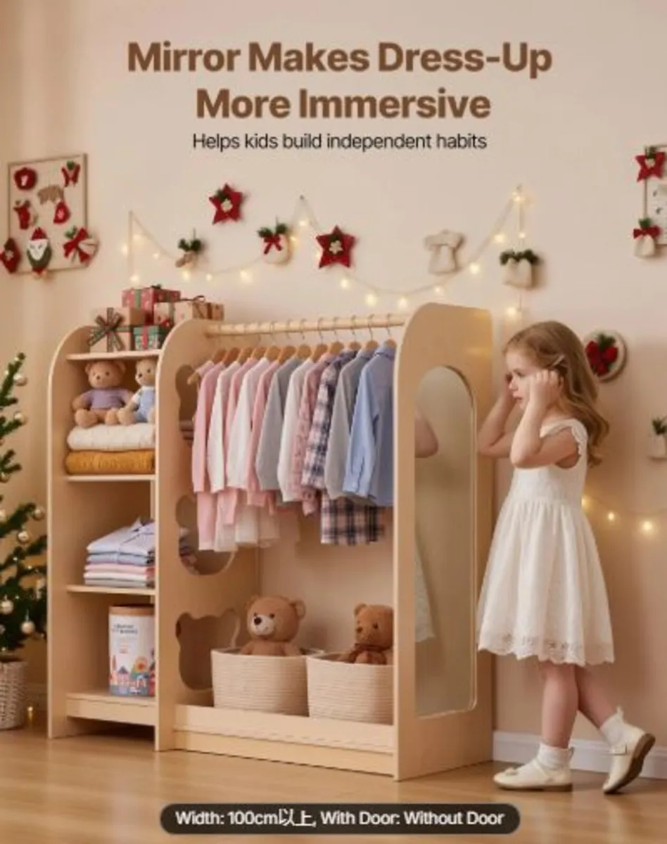 Kids Dress Up Storage, with Mirror, Wooden Kids - Image 2