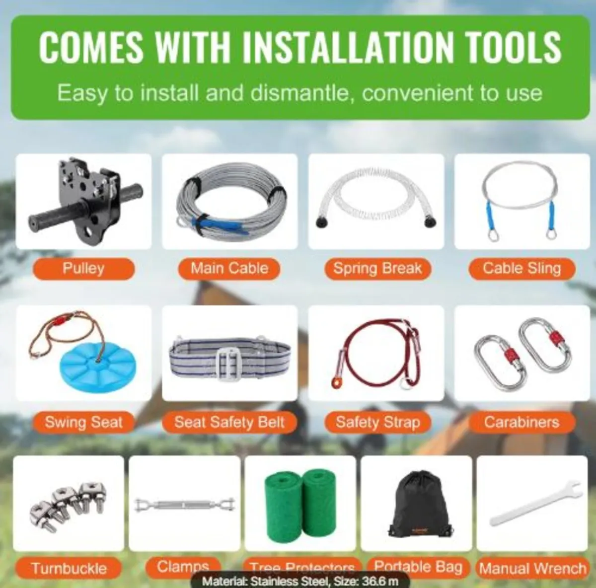 Zipline Kit for Kids and Adult, 36.6 m Zip Line - Image 2