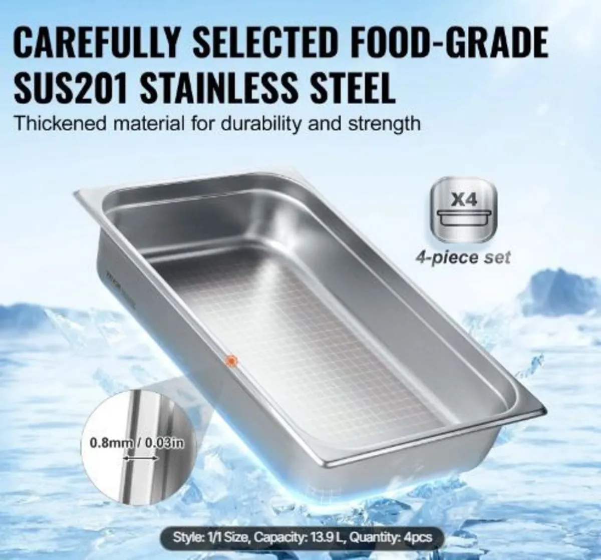 4 Pack Hotel Pans, Full Size Anti-Jam Steam - Image 2