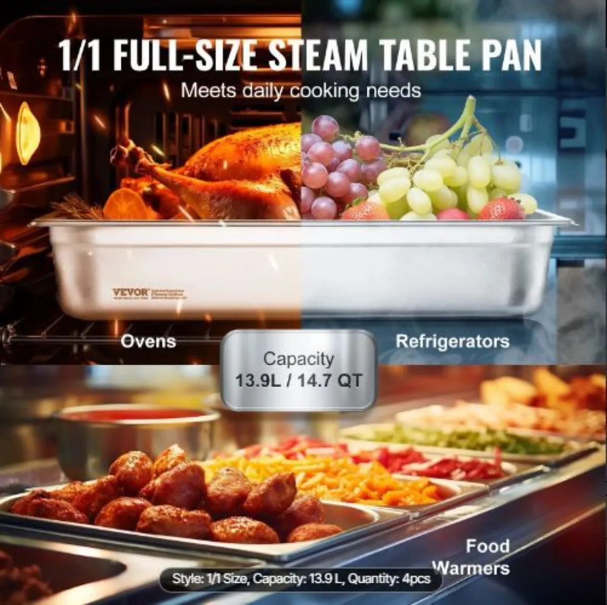 4 Pack Hotel Pans, Full Size Anti-Jam Steam - Image 4