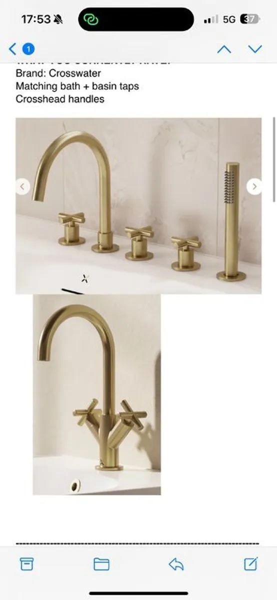 Crosswater brushed brass bath and basin taps