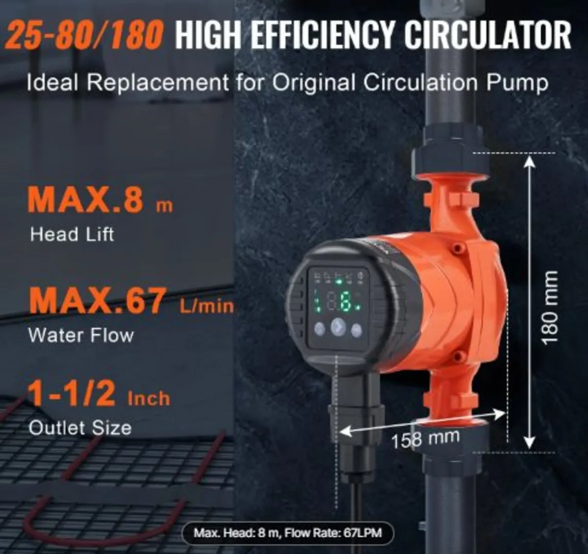 LPS25-8BP-180 Hot Water Recirculating Pump, 220V, - Image 2