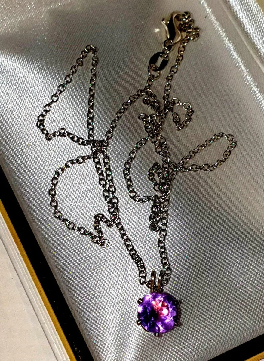 Pristine Hallmarked Silver 18" Chain with Amethyst - Image 1