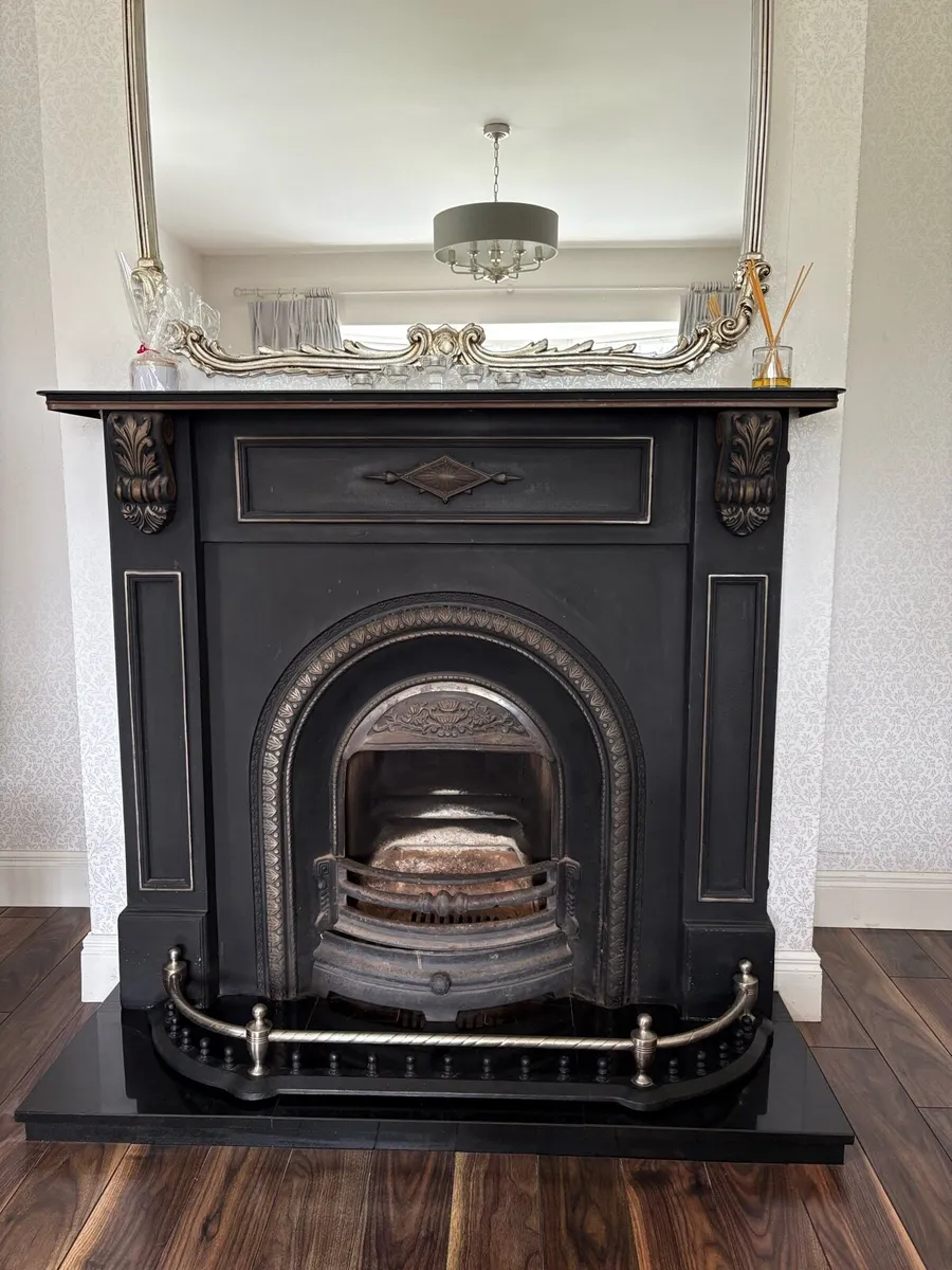 Cast iron fireplace , silver surround & fire guard - Image 1