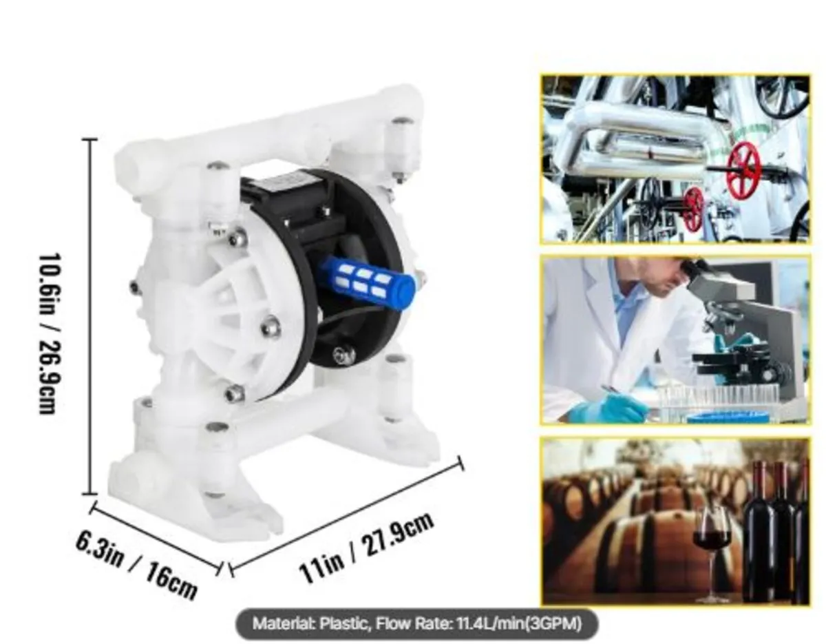 Air Double Diaphragm Pump 7GPM 100PSI Polypropylen - Image 2