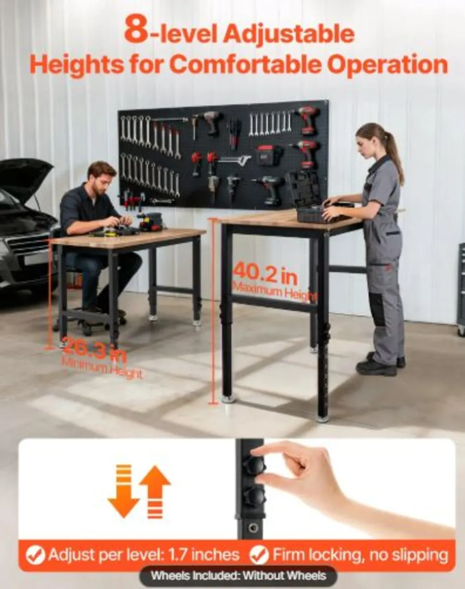Adjustable Workbench, 680 kg Capacity, 122 x 60 cm - Image 2