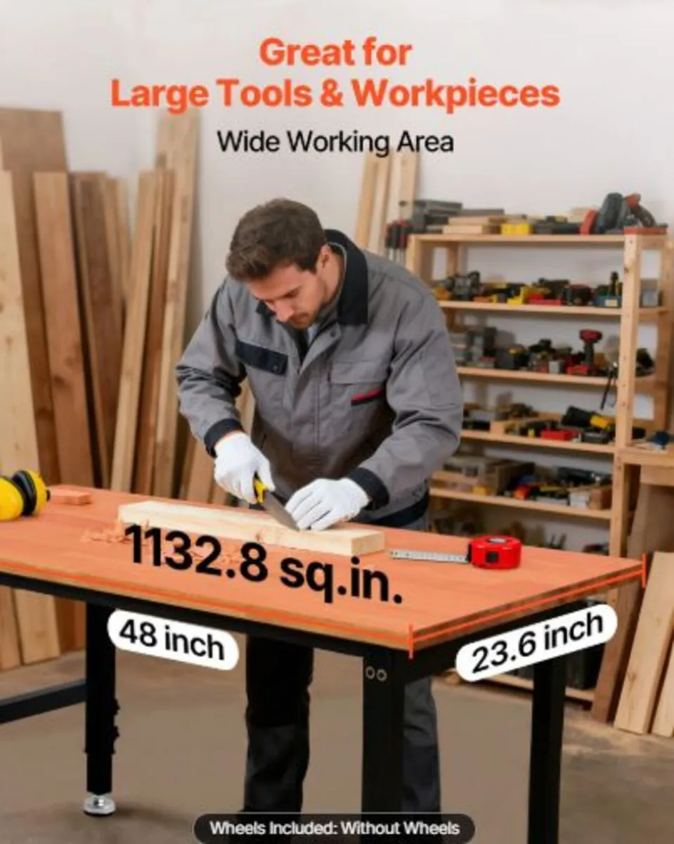 Adjustable Workbench, 680 kg Capacity, 122 x 60 cm - Image 4