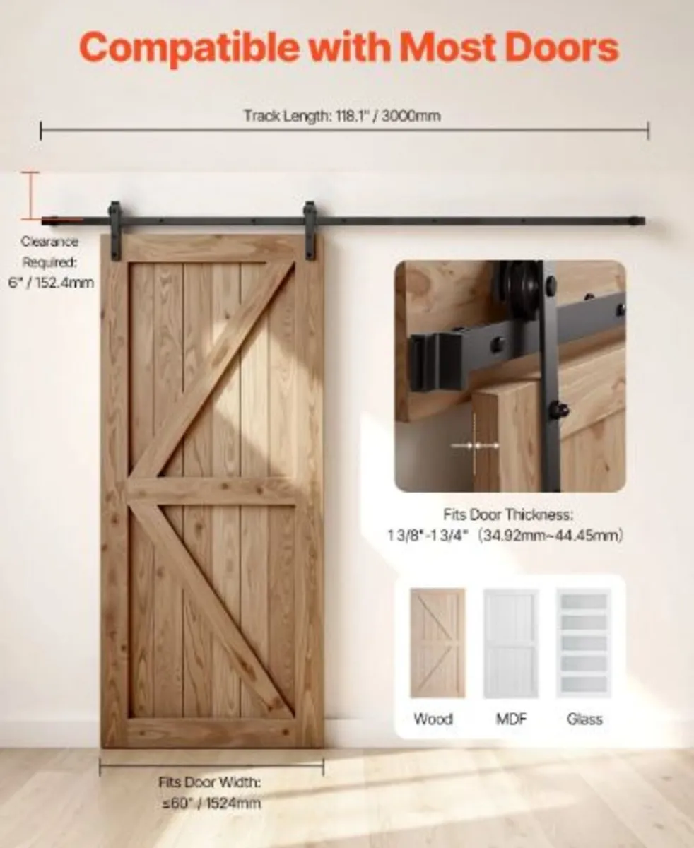 10FT Sliding Barn Door Hardware Kit,330 LBS Weight - Image 2