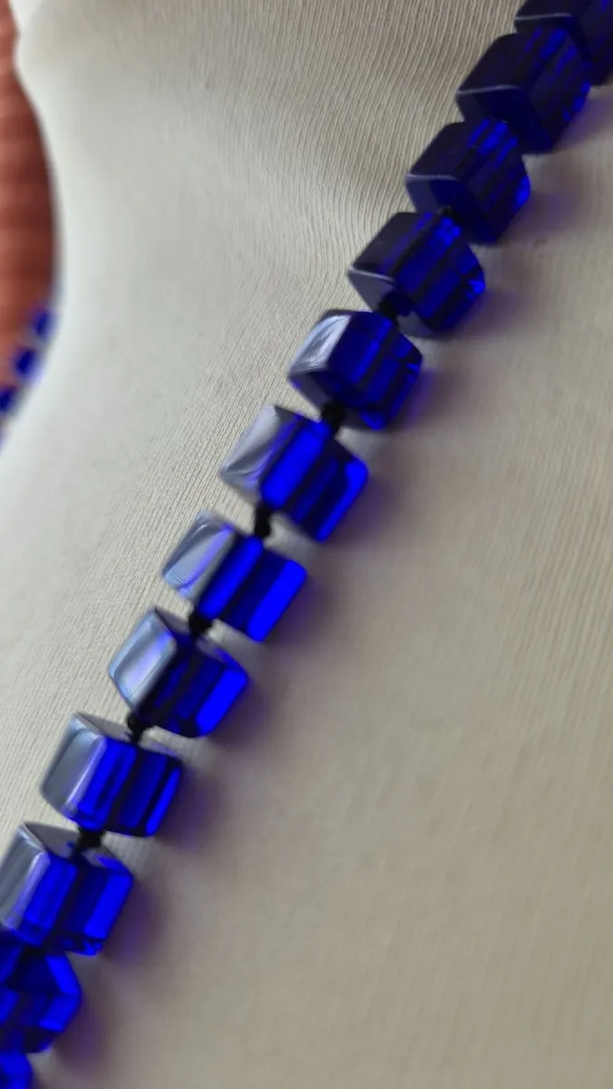 50" long blue bead necklace - Image 2