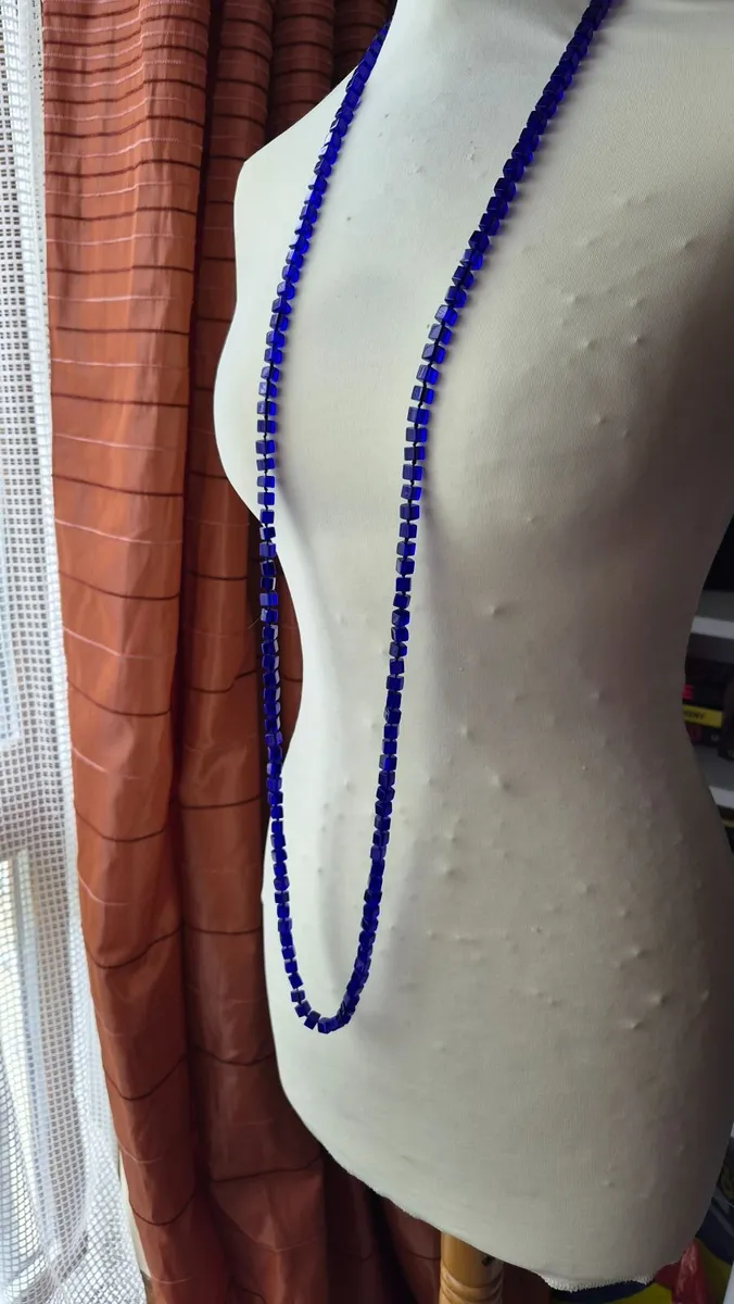 50" long blue bead necklace - Image 1