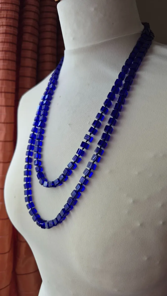 50" long blue bead necklace - Image 3