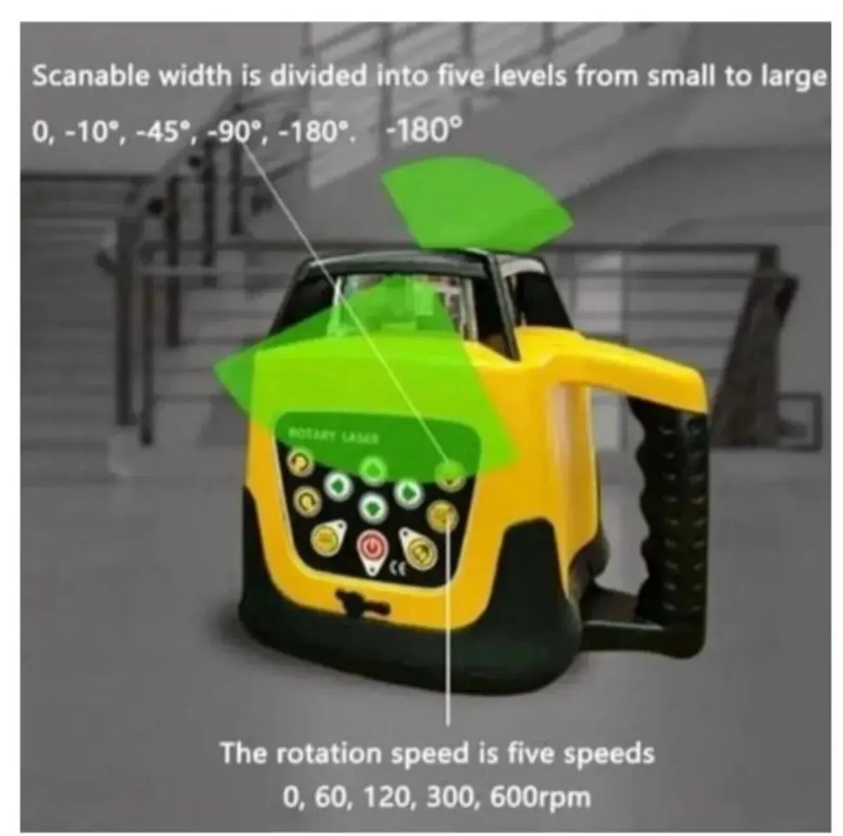 Rotary Laser Level Green Beam with Tripod Staff - Image 2