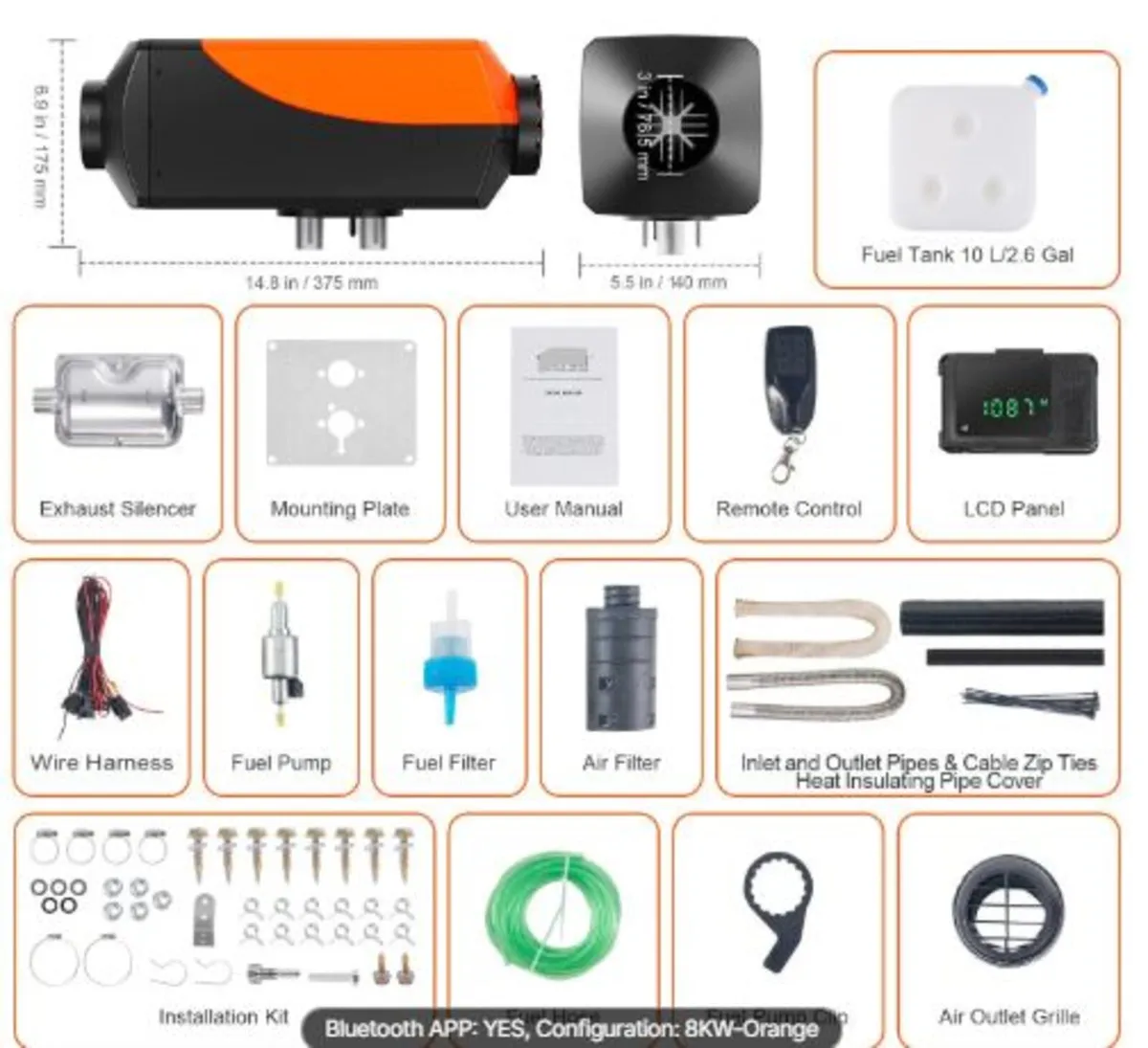 Bluetooth App Control Diesel Air Heater, 12V 5-8KW - Image 4