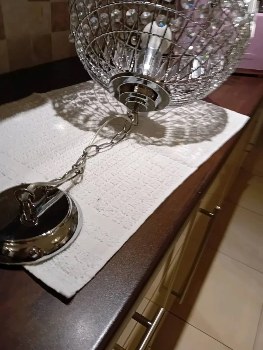 LARGE CRYSTAL BALL CEILING LIGHT AS NEW - Image 3