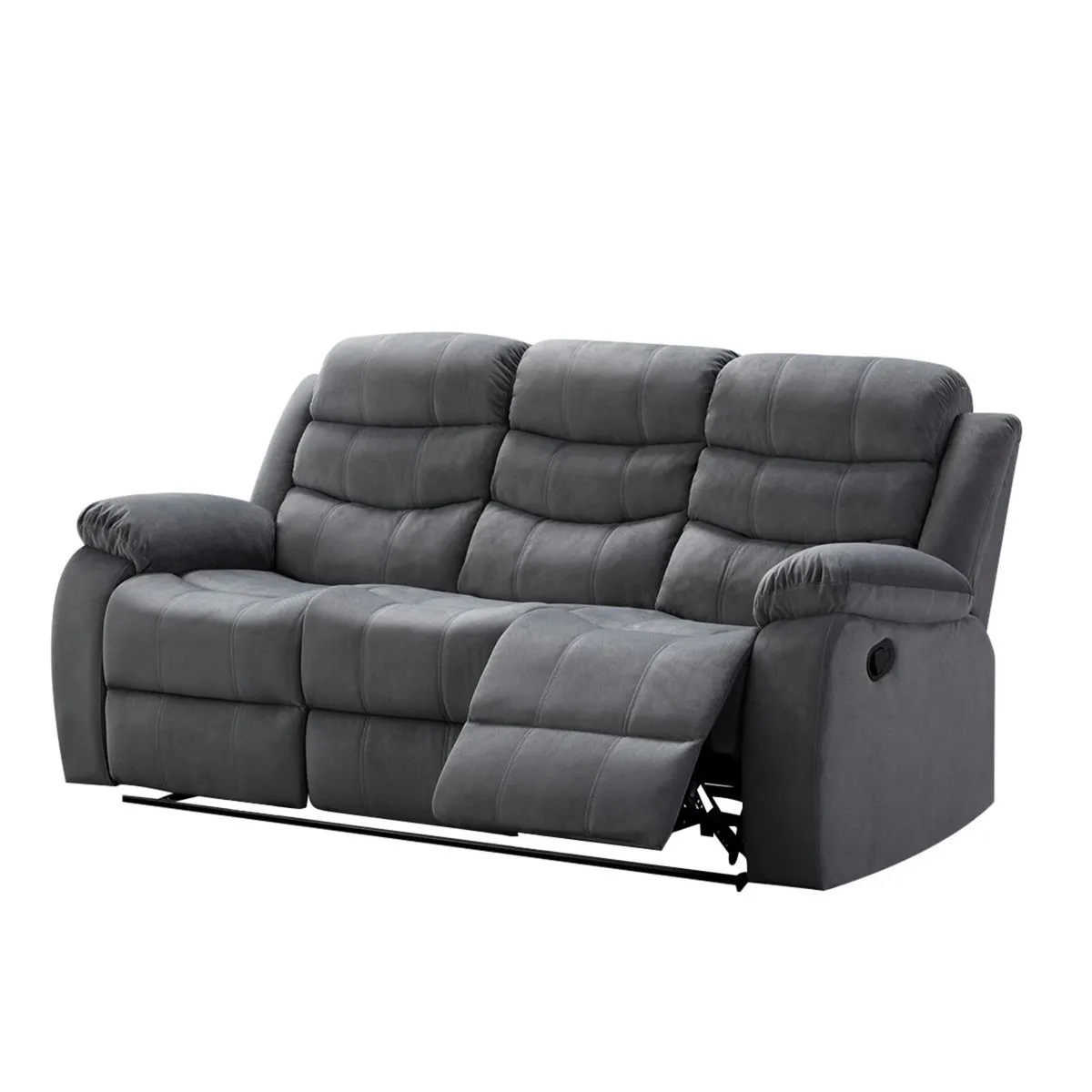 3 Seater Fabric Recliner Sofa, Grey - Image 2