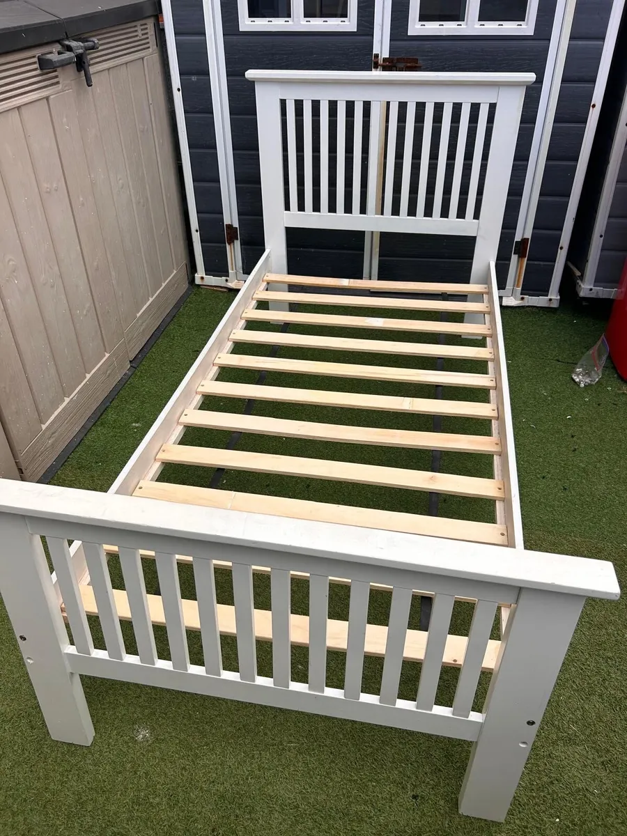 2 x Matching White Sturdy Single Wooden Beds