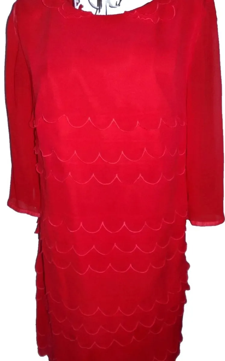 TED BAKER Red 100% Silk Scallop Edge Ruffle Shift - Image 1