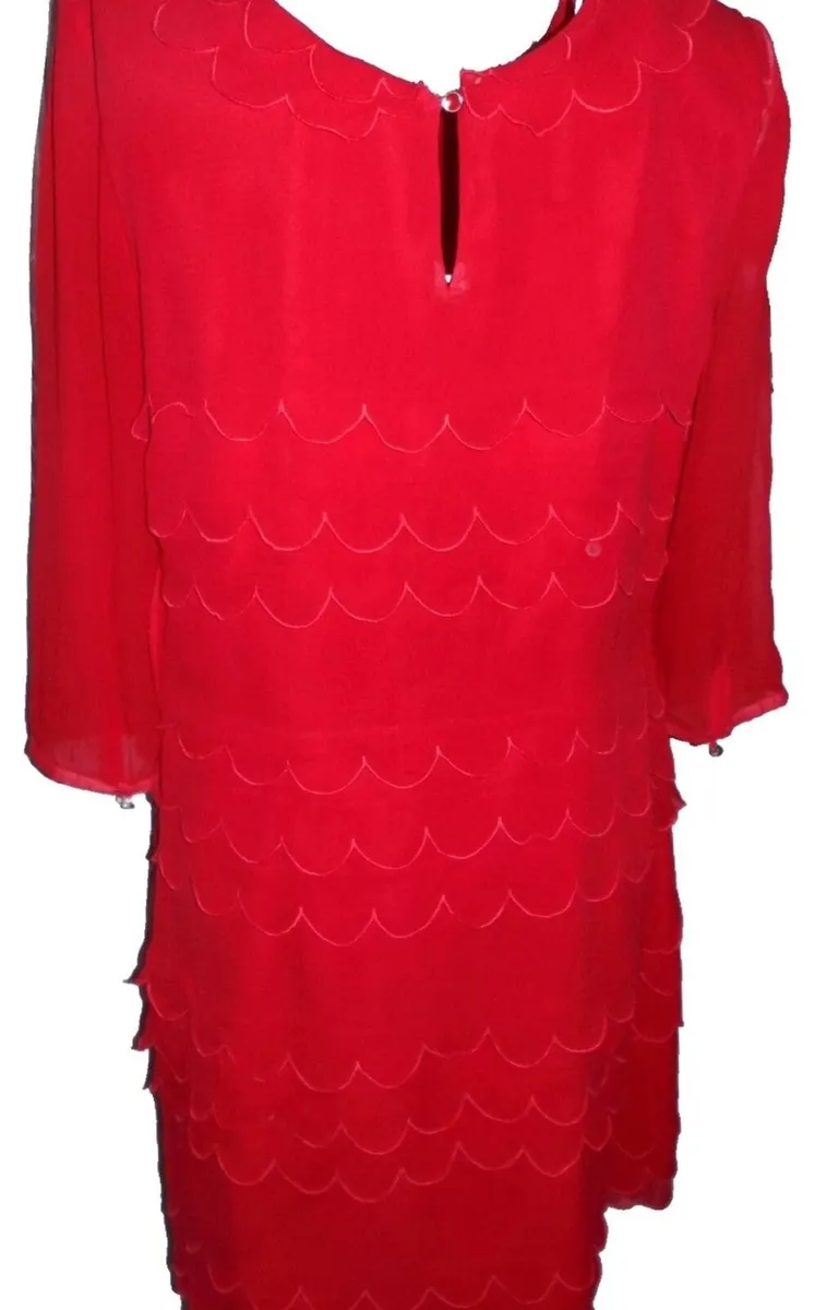 TED BAKER Red 100% Silk Scallop Edge Ruffle Shift - Image 3
