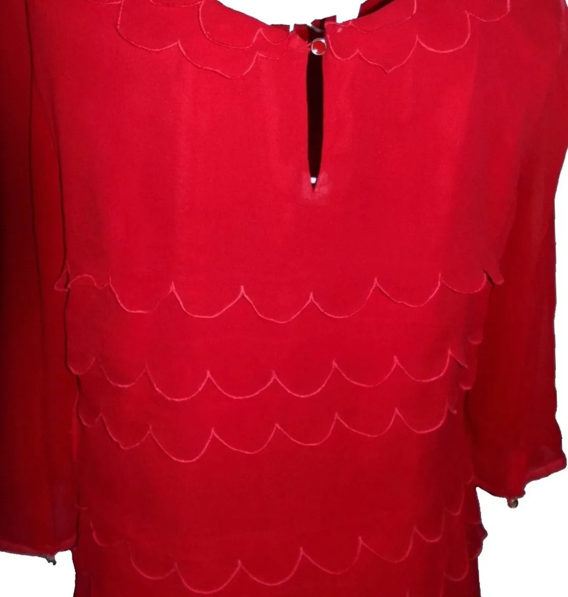 TED BAKER Red 100% Silk Scallop Edge Ruffle Shift - Image 4