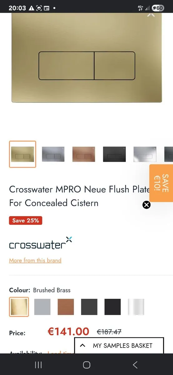 Crosswater brass flush plate for concealed cistern - Image 1