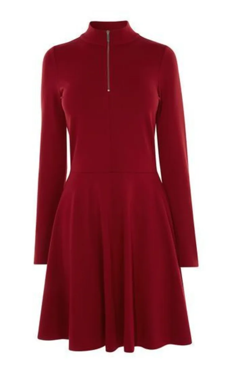 Karen Millen Red High Neck Zip Dress - Image 1
