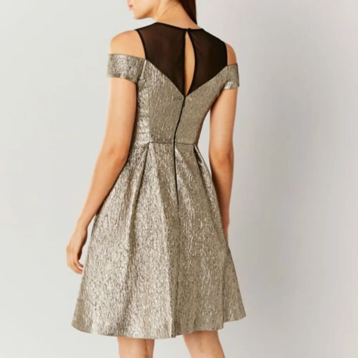 Coast Jiana Metallic Bardot Gold Dress - Image 3