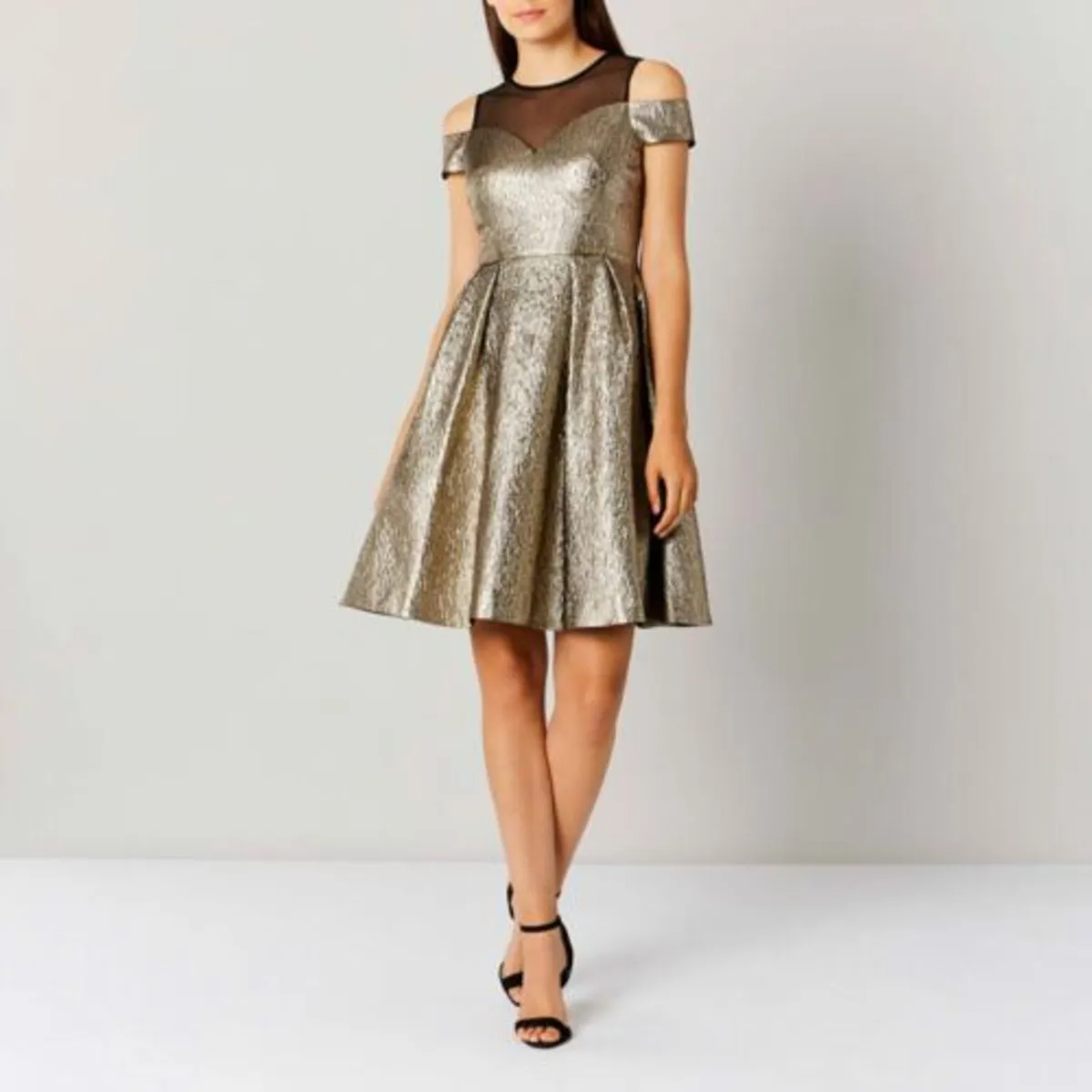 Coast Jiana Metallic Bardot Gold Dress - Image 4