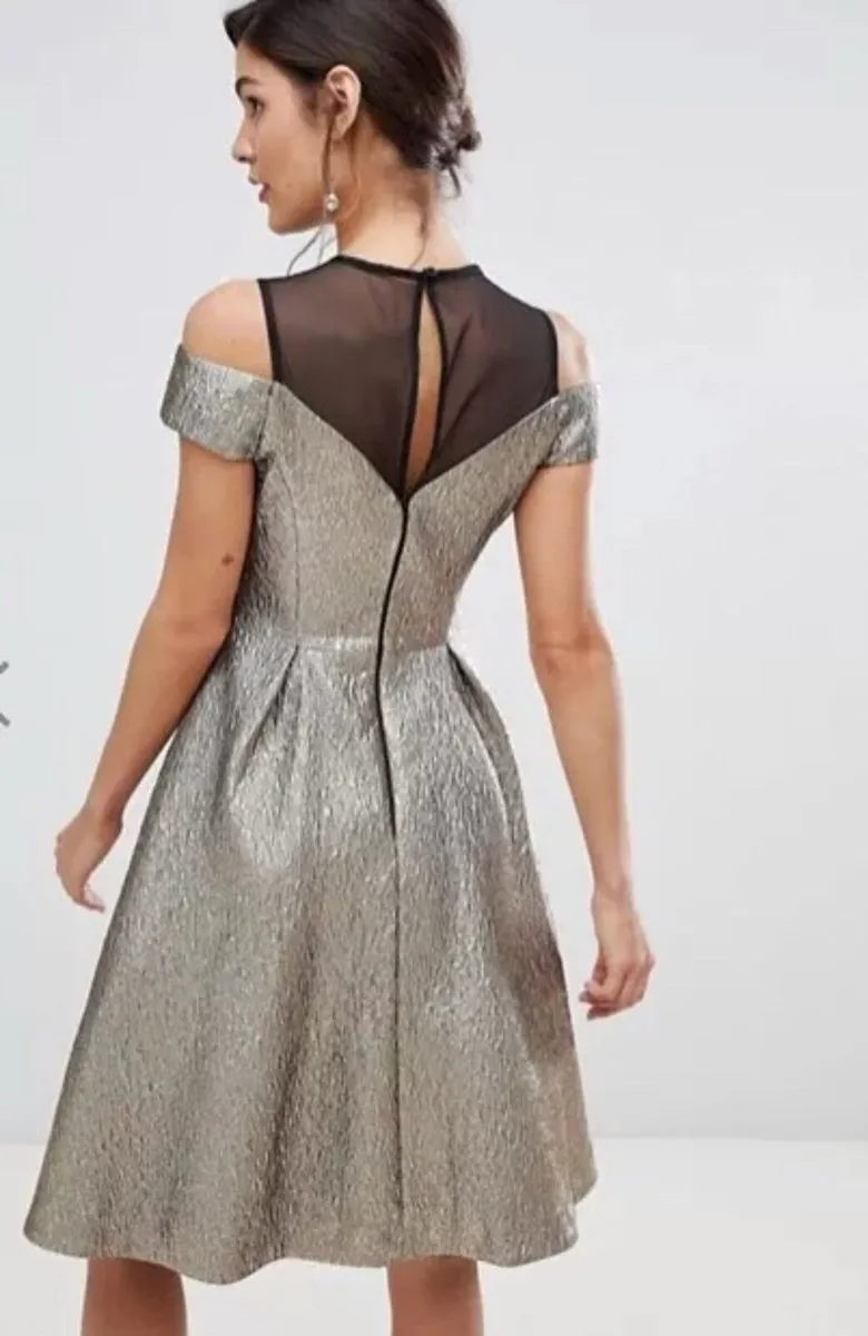 Coast Jiana Metallic Bardot Gold Dress - Image 1