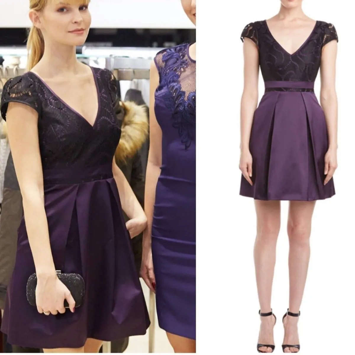 Karen Millen Purple Black Satin Dress - Image 1