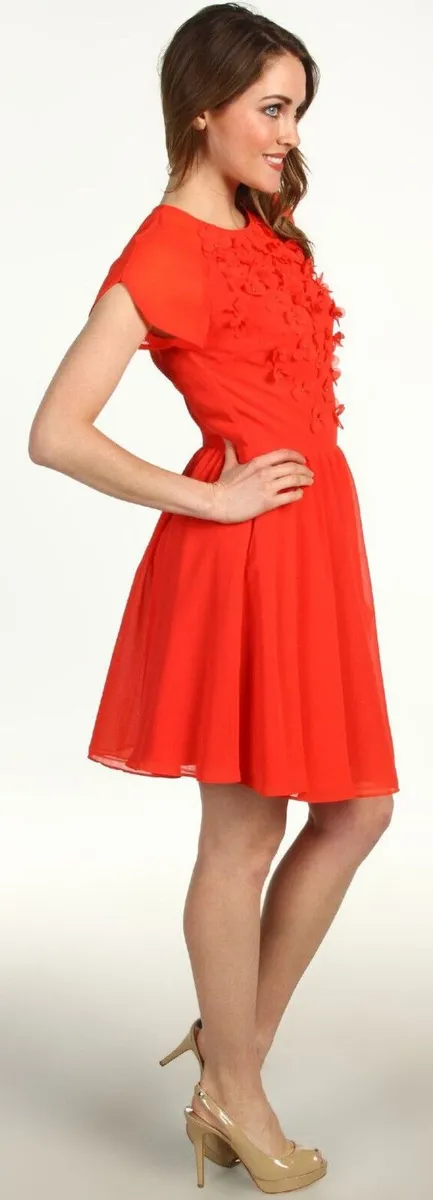 Ted Baker Red Peony Chiffon Embellished Dress - Image 2