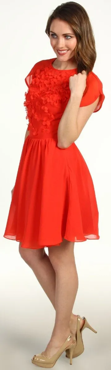 Ted Baker Red Peony Chiffon Embellished Dress - Image 1