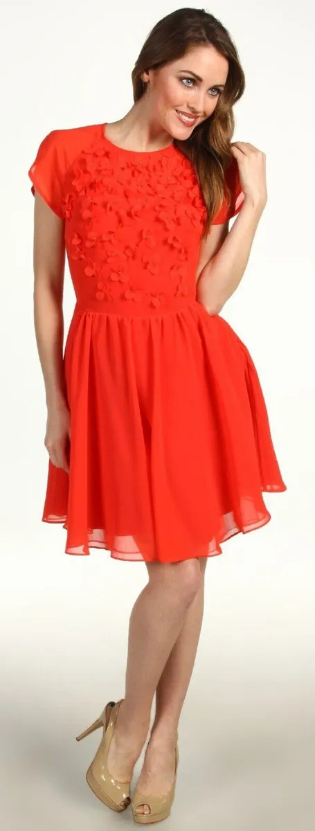 Ted Baker Red Peony Chiffon Embellished Dress - Image 4