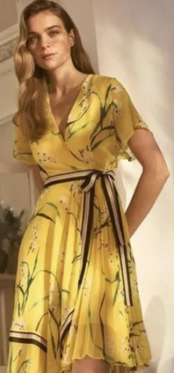 BNWoT Karen Millen Yellow Floral Wrap Dress - Image 2